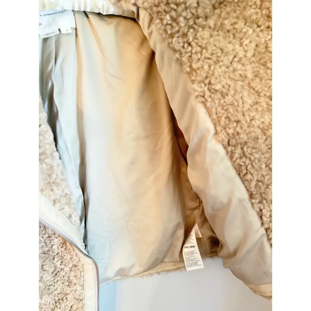 Anthropologie Teddy Faux Fur Moto Vest Cream Beige Size Small